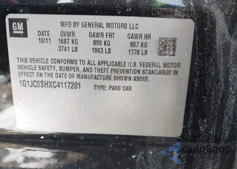 2012 Chevrolet Sonic 2Lt z USA, uszkodzony, nr VIN 1G1JC5SHXC4117201